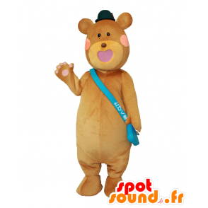 Mascotte de Tabikuma-kun. Mascotte d'ours marron avec casquette - MASFR27789 - Mascottes Yuru-Chara Japonaises