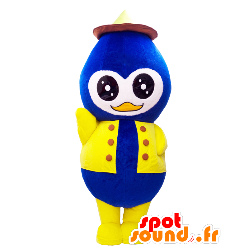 Mizumyi maskot. Blå, gul och brun fågelmaskot - Spotsound maskot