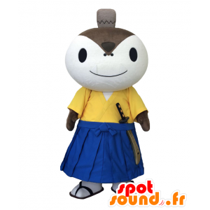 Hamoshiro Maskottchen. Weiß ninja Maskottchen in gelb und blau - MASFR27793 - Yuru-Chara japanischen Maskottchen