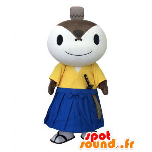 Mascotte de Hamoshiro. Mascotte de ninja blanc en jaune et bleu - MASFR27793 - Mascottes Yuru-Chara Japonaises