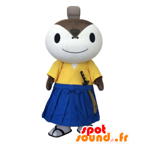 Hamoshiro Maskottchen. Weiß ninja Maskottchen in gelb und blau - MASFR27793 - Yuru-Chara japanischen Maskottchen