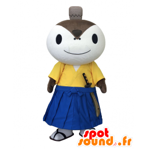 Hamoshiro mascotte. Bianco ninja mascotte in giallo e blu - MASFR27793 - Yuru-Chara mascotte giapponese