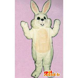 Costume bianco e grande coniglio rosa, sorridente e paffuto - MASFR007119 - Mascotte coniglio