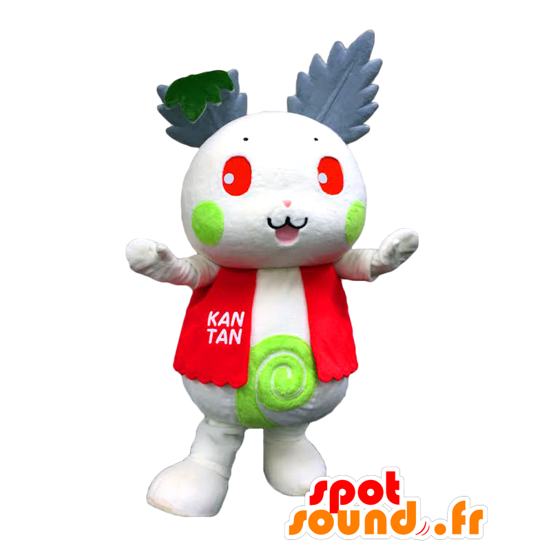 Mascotte de Facile. Mascottede lapin blanc, en tenue rouge - MASFR27799 - Mascottes Yuru-Chara Japonaises