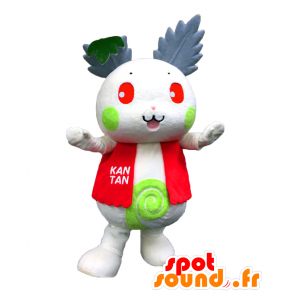 Mascotte de Facile. Mascottede lapin blanc, en tenue rouge - MASFR27799 - Mascottes Yuru-Chara Japonaises
