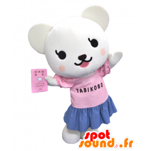 Tabii-chan Maskottchen. Weiße Maus Maskottchen gekleidet rosa - MASFR27800 - Yuru-Chara japanischen Maskottchen