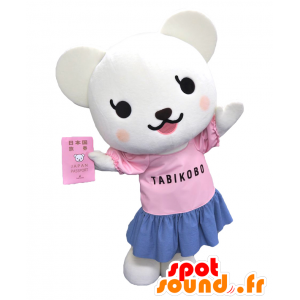 たびいちゃんのマスコット。ピンクの衣装を着たマスコットの白いマウス-MASFR27800-日本のゆるキャラのマスコット