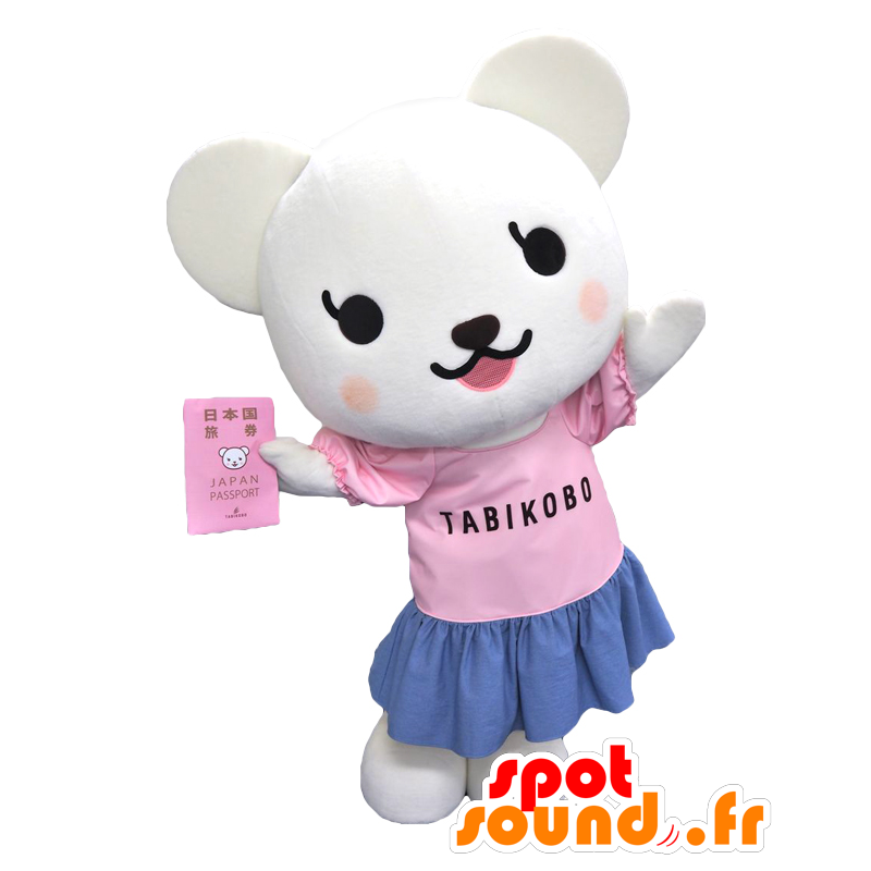 Tabii-chan mascot. White mouse mascot dressed pink - MASFR27800 - Yuru-Chara Japanese mascots