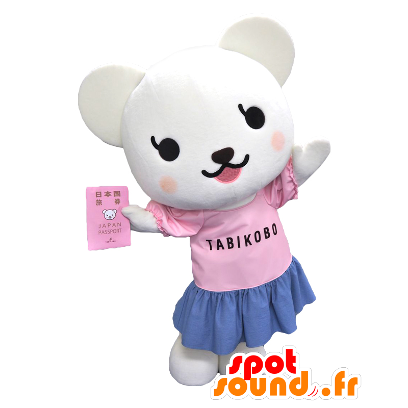 Mascotte de Tabii-chan. Mascotte de souris blanche en tenue rose - MASFR27800 - Mascottes Yuru-Chara Japonaises