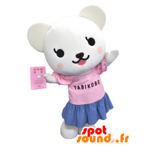 Tabii-chan mascotte. Mouse bianco mascotte vestita rosa - MASFR27800 - Yuru-Chara mascotte giapponese