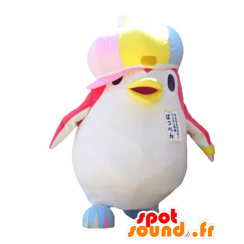 Mascota Bappen. Pingüino rosa y blanco con una gorra - MASFR27805 - Yuru-Chara mascotas japonesas