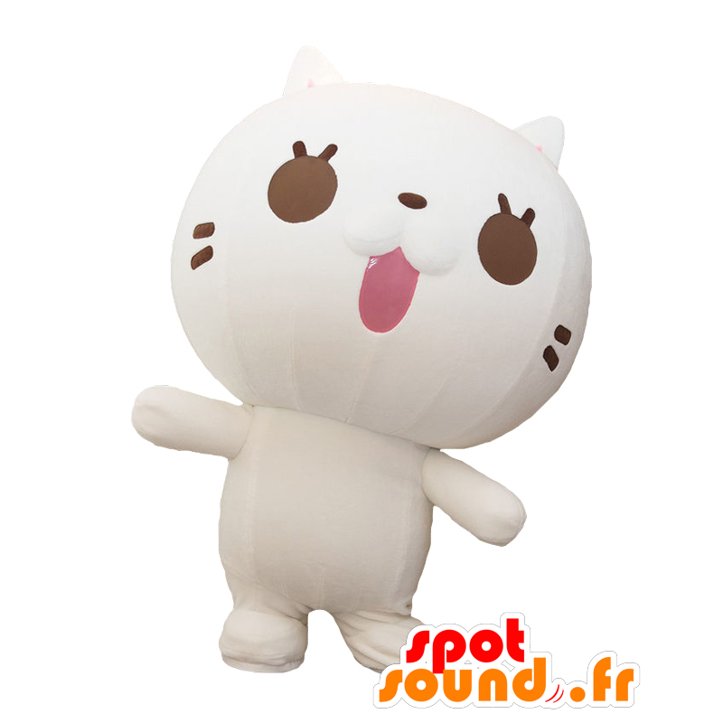 Nya mascot. White and brown cat mascot, highly successful - MASFR27806 - Yuru-Chara Japanese mascots