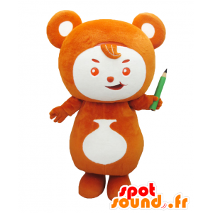 Bob maskot. Brun björnmaskot med en penna - Spotsound maskot