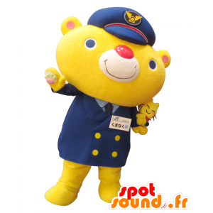 Mascot Tabi-Nyan. Gelbe Katze Maskottchen in blauen Outfit - MASFR27809 - Yuru-Chara japanischen Maskottchen