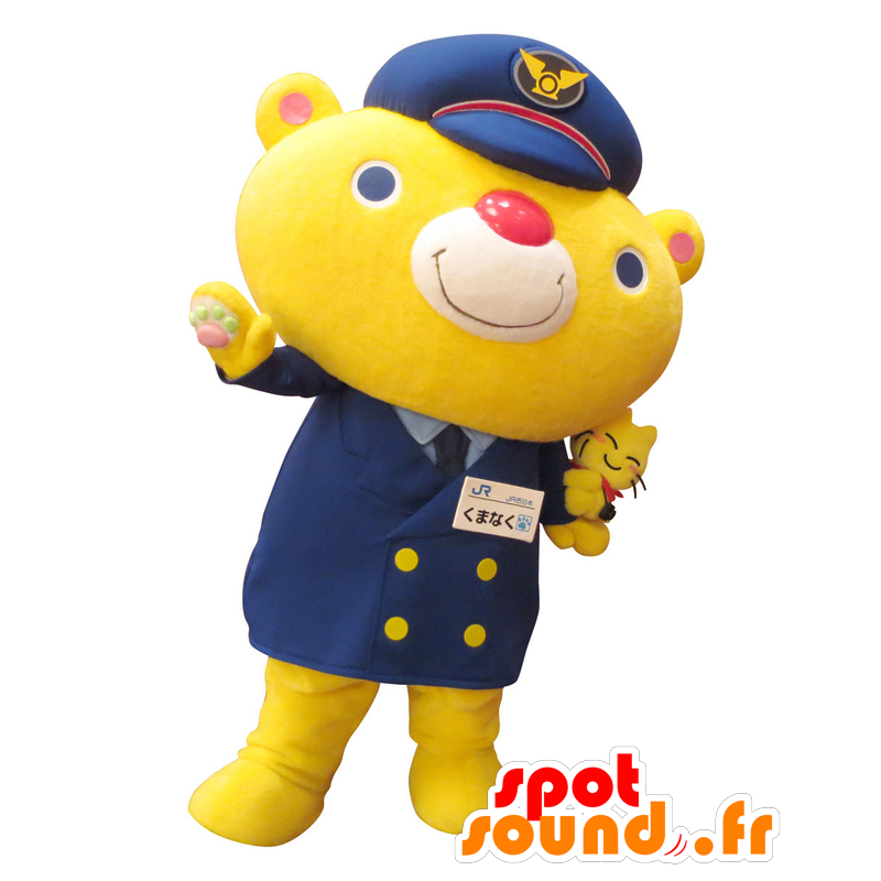 Mascot Tabi-Nyan. Gelbe Katze Maskottchen in blauen Outfit - MASFR27809 - Yuru-Chara japanischen Maskottchen