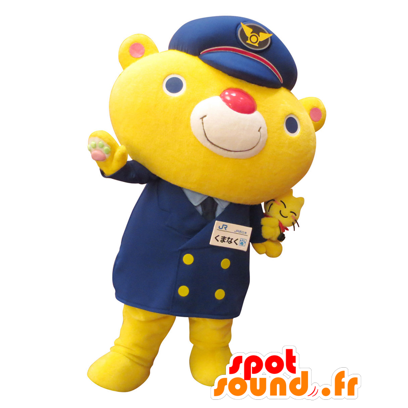 Mascot Tabi-Nyan. gul katt maskot i blått antrekk - MASFR27809 - Yuru-Chara japanske Mascots