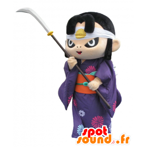 Maskot Kinhime, Yutari ninja oblečený ve fialové a oranžové - MASFR27821 - Yuru-Chara japonské Maskoti