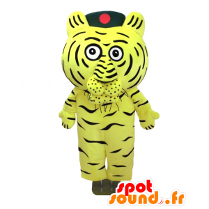 Mascotte de petit tigre jaune avec une casquette sur la tête - MASFR27823 - Mascottes Yuru-Chara Japonaises