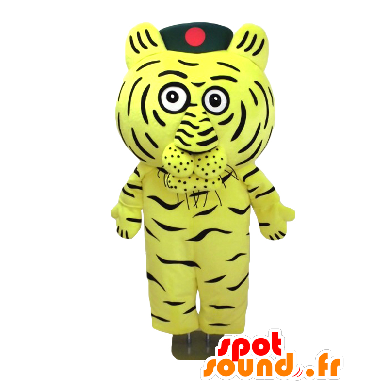 ゆるキャラマスコット日本人 の 彼の頭の上にキャップを少し黄色い虎マスコット