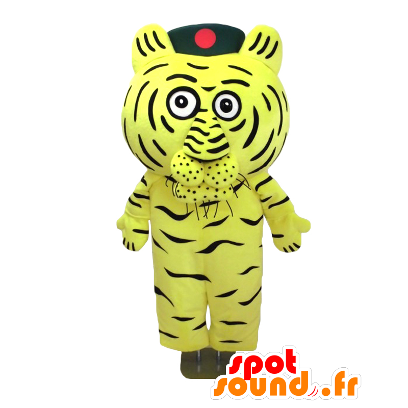 Kleine gelbe Tiger-Maskottchen mit einer Mütze auf dem Kopf - MASFR27823 - Yuru-Chara japanischen Maskottchen