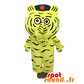 Kleine gelbe Tiger-Maskottchen mit einer Mütze auf dem Kopf - MASFR27823 - Yuru-Chara japanischen Maskottchen