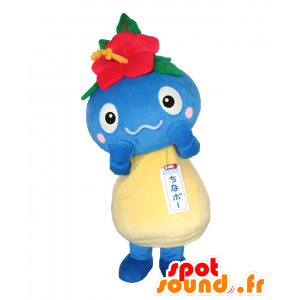 Chinabo maskot. Blå monster maskot med en blomma - Spotsound