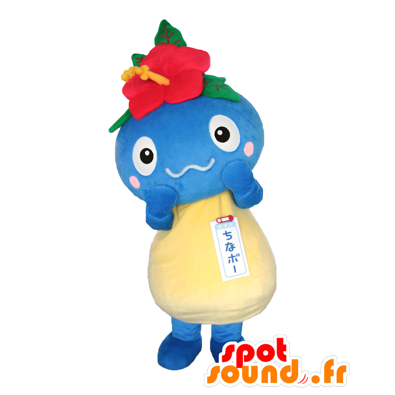 Chinabo maskot. Blå monster maskot med en blomst - Spotsound