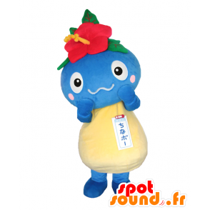 Chinabo maskot. Blå monster maskot med en blomma - Spotsound