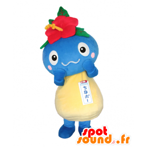 Mascotte de Chinabo. Mascotte de monstre bleu avec une fleur - MASFR27824 - Mascottes Yuru-Chara Japonaises