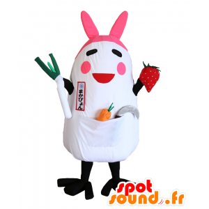 マカピオンのマスコット。白とピンクのウサギのマスコット-MASFR27828-日本のゆるキャラのマスコット