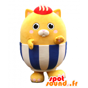 Hachamaru mascot. Yellow cat mascot in blue outfit - MASFR27833 - Yuru-Chara Japanese mascots