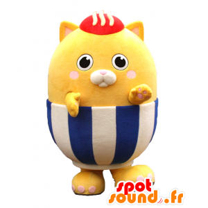 Μασκότ Hachamaru. κίτρινο μασκότ γάτα με μπλε στολή - MASFR27833 - Yuru-Χαρά ιαπωνική Μασκότ