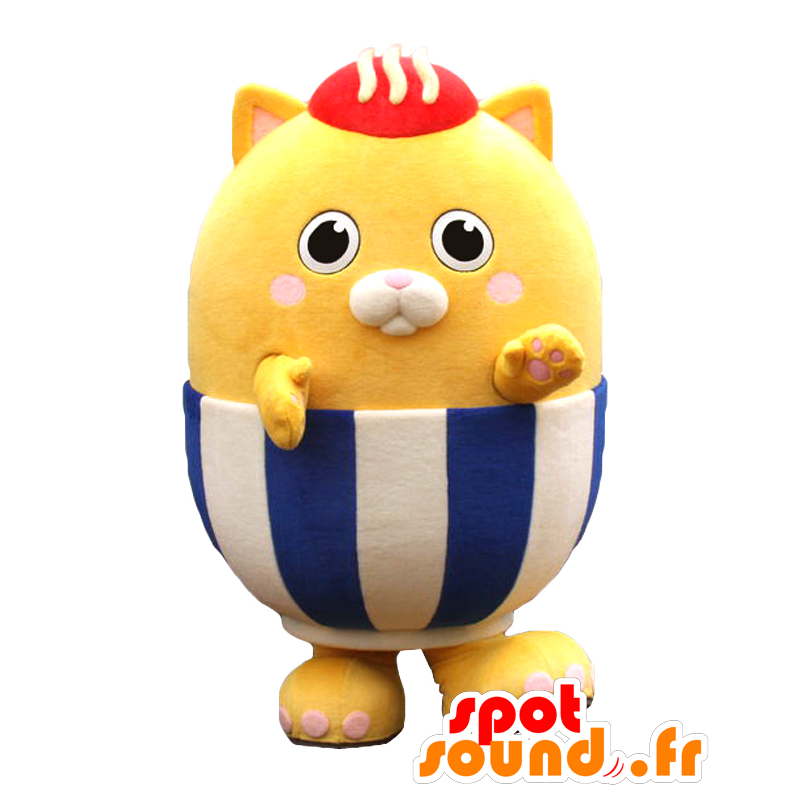 Hachamaru mascot. Yellow cat mascot in blue outfit - MASFR27833 - Yuru-Chara Japanese mascots