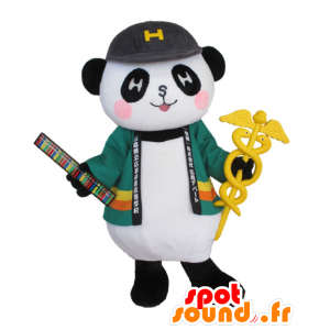 Grande mascotte Depanda. Panda mascotte nero, bianco e verde - MASFR27836 - Yuru-Chara mascotte giapponese