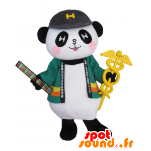 Mascotte de Large Depanda. Mascotte de panda noir, blanc et vert - MASFR27836 - Mascottes Yuru-Chara Japonaises