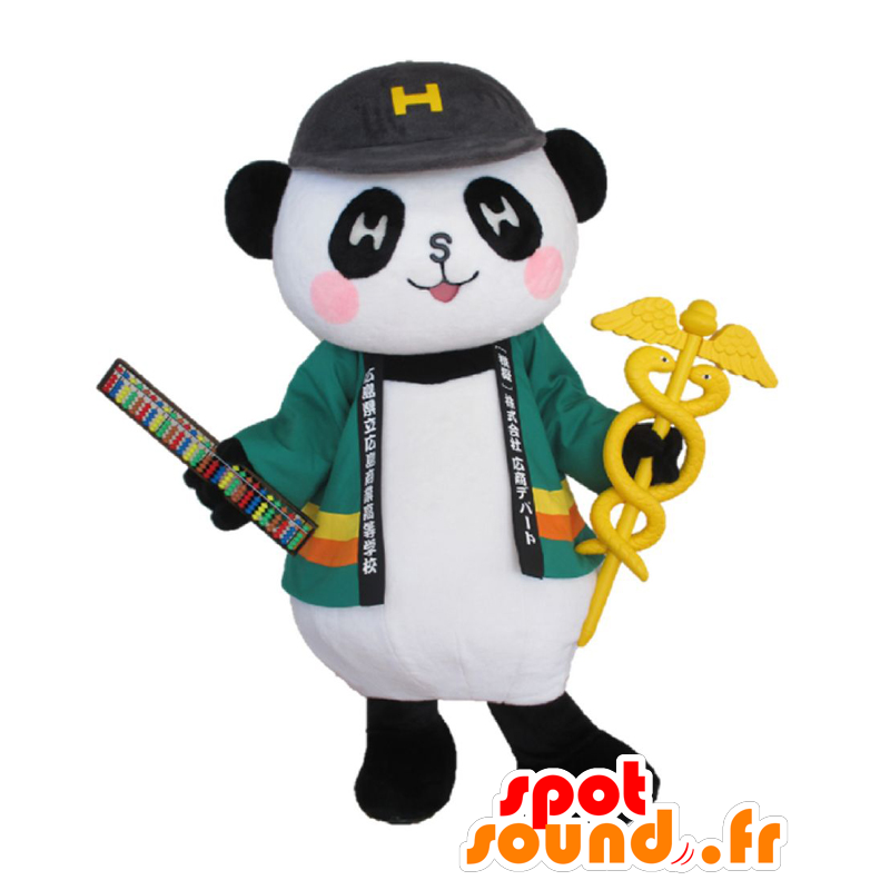 Gran mascota Depanda. Panda negro mascota, blanco y verde - MASFR27836 - Yuru-Chara mascotas japonesas