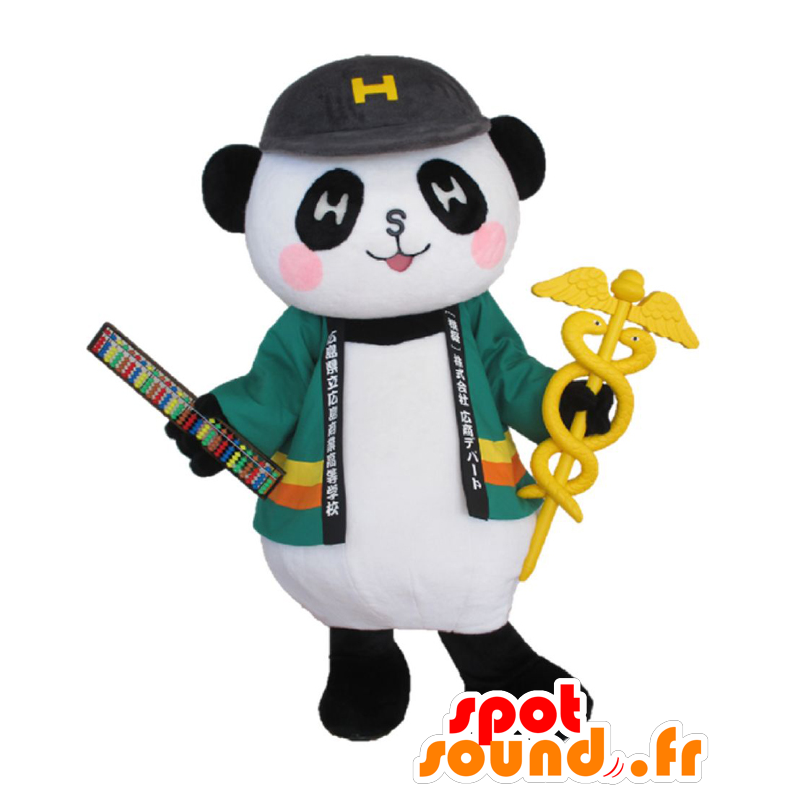 Grande mascotte Depanda. Panda mascotte nero, bianco e verde - MASFR27836 - Yuru-Chara mascotte giapponese
