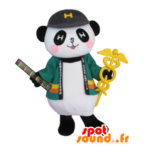 Grande mascotte Depanda. Panda mascotte nero, bianco e verde - MASFR27836 - Yuru-Chara mascotte giapponese