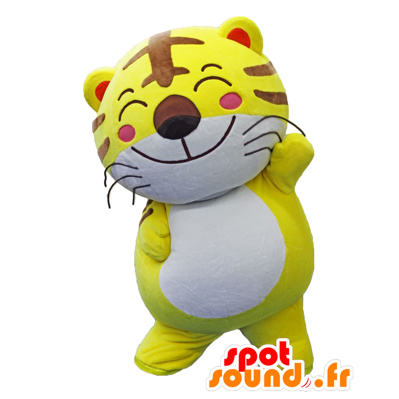 Mascota Torakichi. Amarillo mascota de tigre, blanco y marrón - MASFR27848 - Yuru-Chara mascotas japonesas