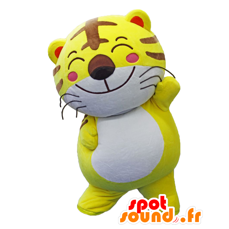 Mascot Torakichi. gele tijger mascotte, wit en bruin - MASFR27848 - Yuru-Chara Japanse Mascottes