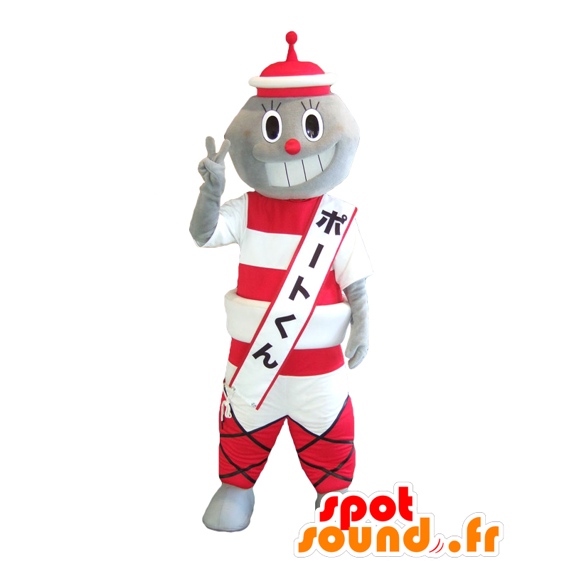 Mascotte de Port-kun. Mascotte d'Asiatique, de bonhomme gris - MASFR27852 - Mascottes Yuru-Chara Japonaises