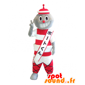 Mascotte de Port-kun. Mascotte d'Asiatique, de bonhomme gris - MASFR27852 - Mascottes Yuru-Chara Japonaises