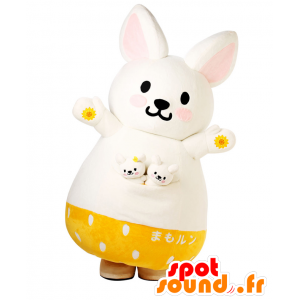 Mascotte Mamorun. Grande mascotte coniglio bianco e giallo - MASFR27854 - Yuru-Chara mascotte giapponese