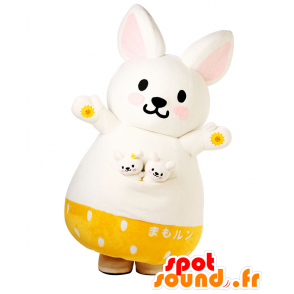 Mamorun Maskottchen. Große weiße und gelbe Kaninchen-Maskottchen- - MASFR27854 - Yuru-Chara japanischen Maskottchen