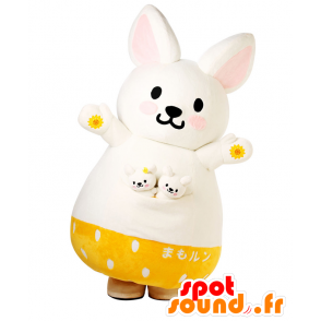 Mascotte de Mamorun. Mascotte de gros lapin blanc et jaune - MASFR27854 - Mascottes Yuru-Chara Japonaises