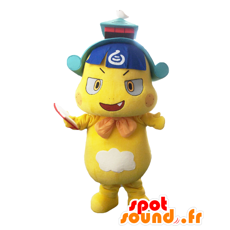 Mascotte de Mandarine. Mascotte de monstre jaune rigolo et poilu - MASFR27858 - Mascottes Yuru-Chara Japonaises