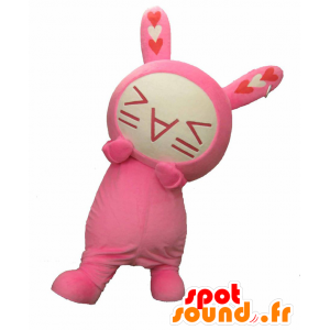 Nyappi mascotte. Mascotte Coniglio bianco e rosa molto femminile - MASFR27862 - Yuru-Chara mascotte giapponese
