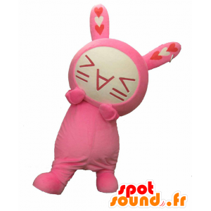 Mascotte de Nyappi. Mascotte de lapin blanc et rose très féminine - MASFR27862 - Mascottes Yuru-Chara Japonaises