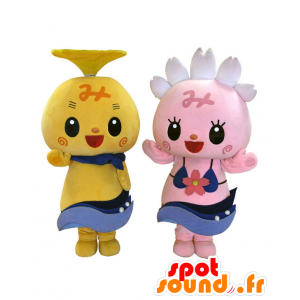 2 rosa und gelbe Maskottchen Mishima und Shizuoka - MASFR27863 - Yuru-Chara japanischen Maskottchen