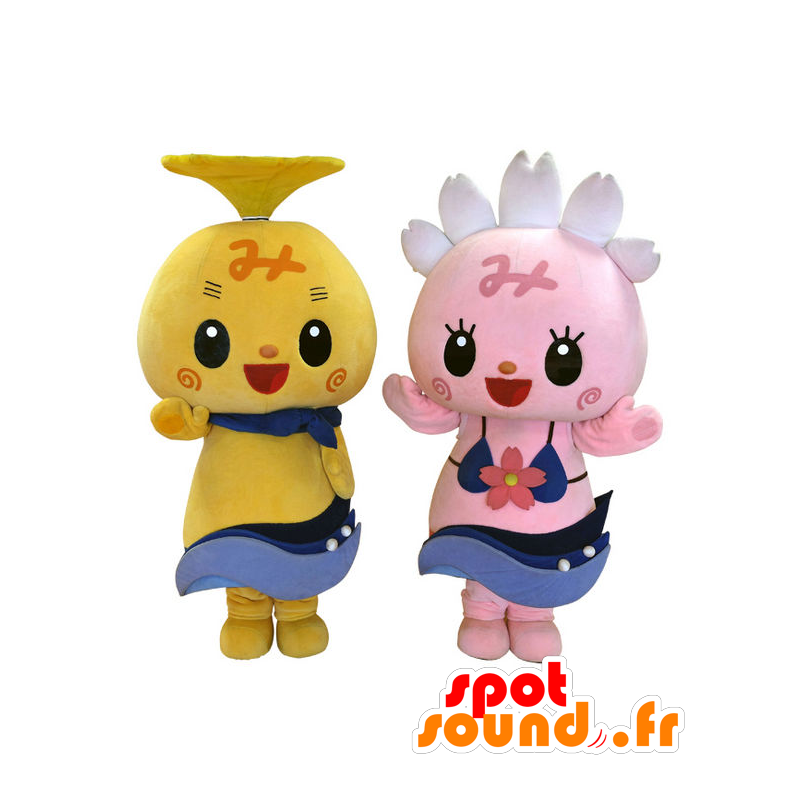 2 mascotas de color rosa y amarillo y Mishima Shizuoka - MASFR27863 - Yuru-Chara mascotas japonesas